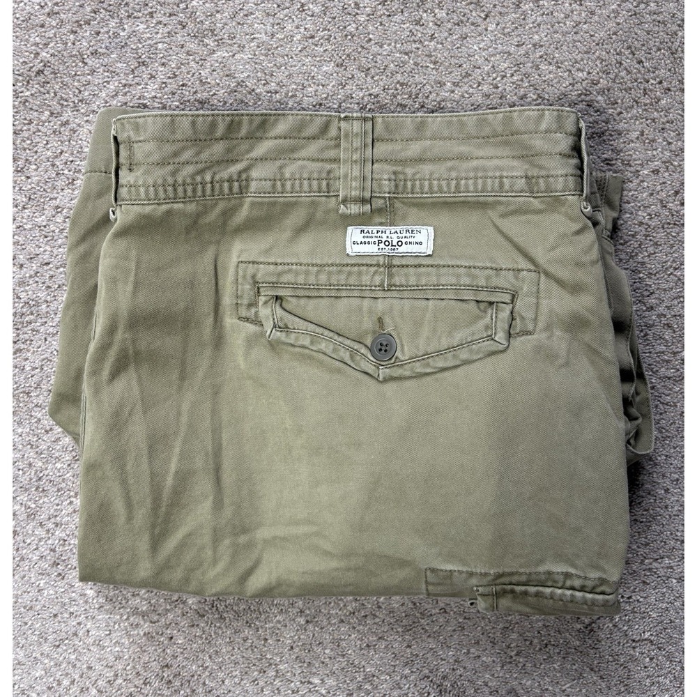 Polo Ralph Lauren Mens Size 50B Big Chino Cargo Shorts Olive Green Army Workwear